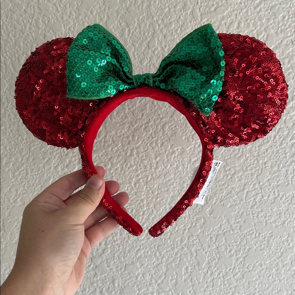 Red and Green Sequin Mouse Ears Headband
